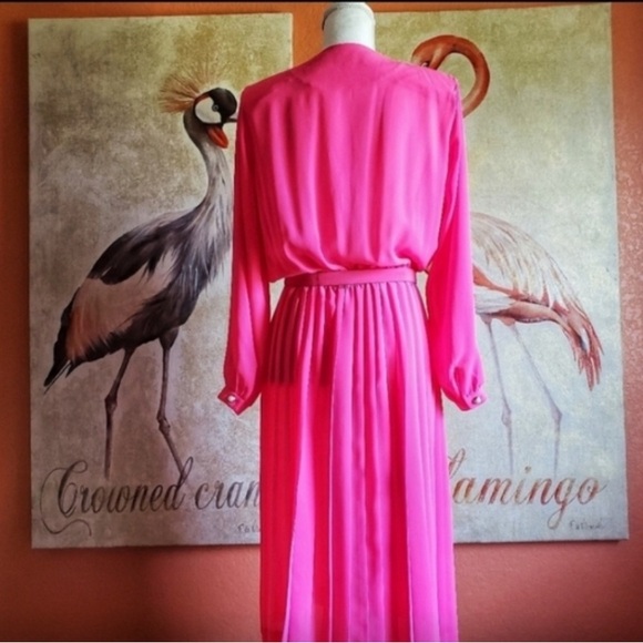 Ms. Chaus Vintage Dress Pleated Belt Pink Pearl 6 - Picture 2 of 8